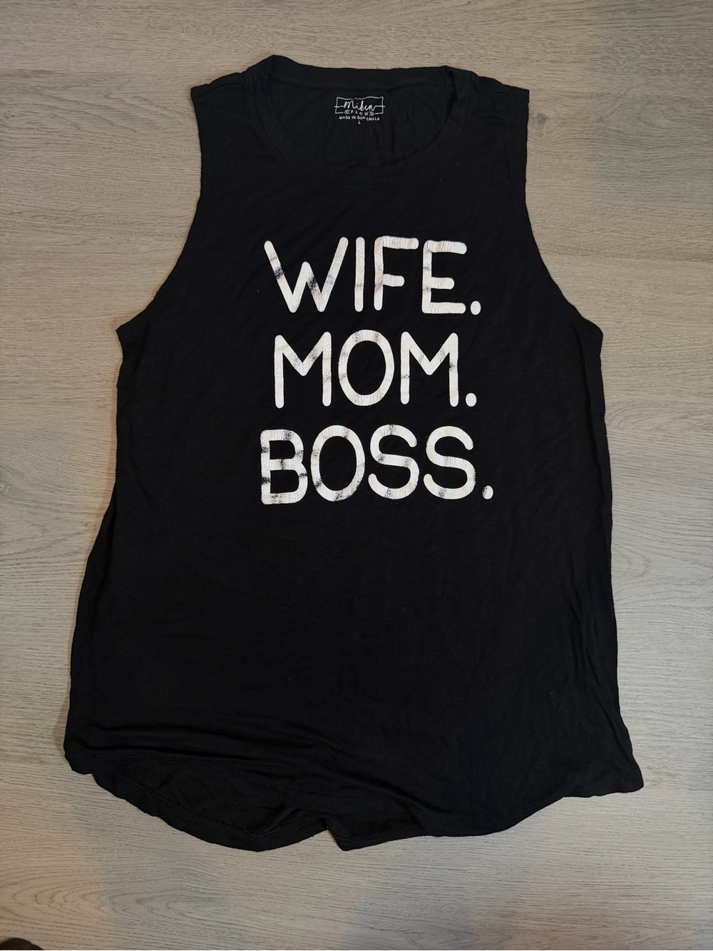 Wife. Mom. Boss. Black Graphic Muscle Tank Large